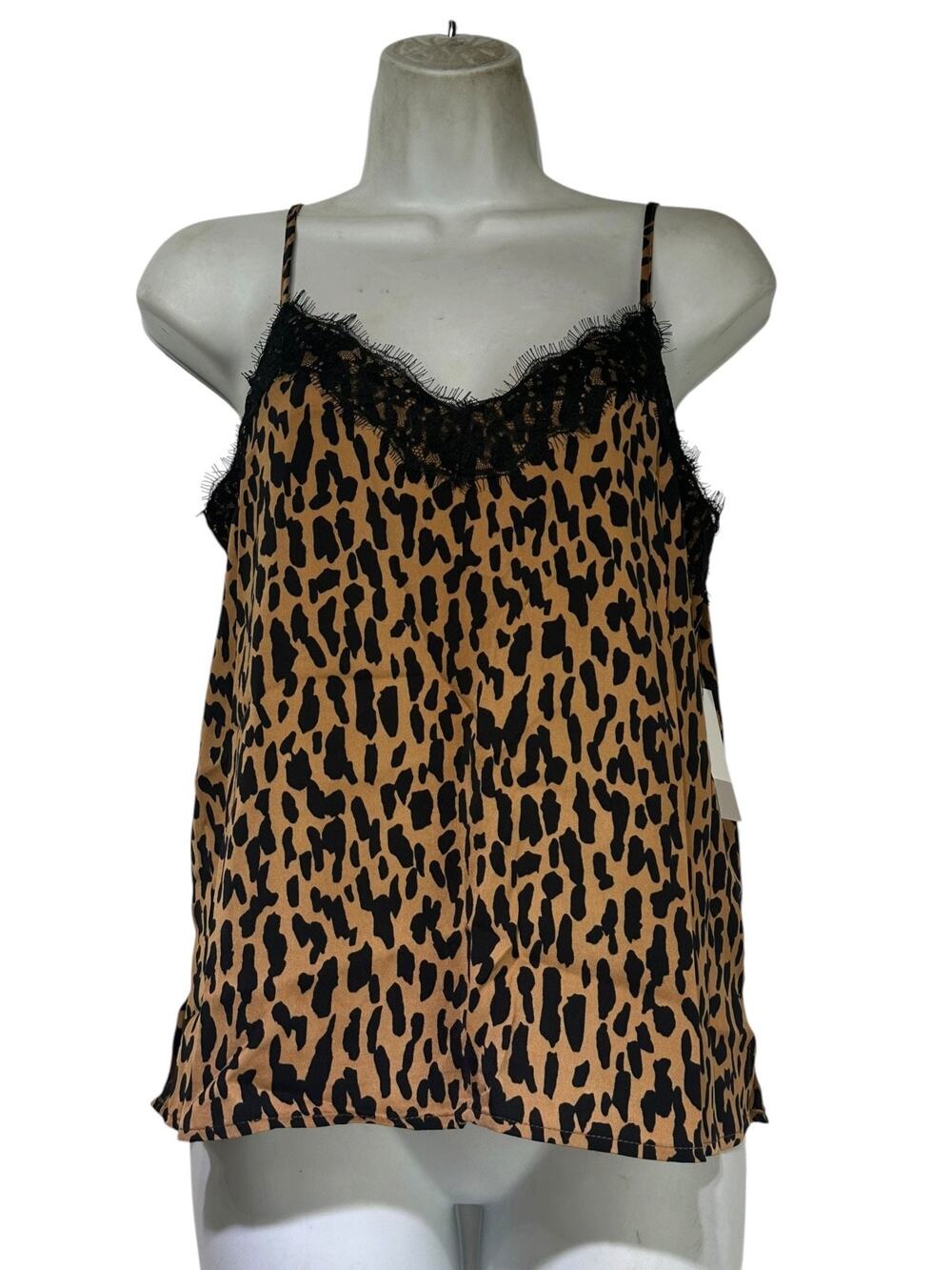BP. Women’s Size S Leopard Print Lace Trim Satin Cami Tank Top